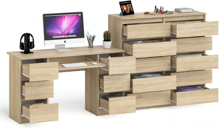 Мори Стол компьютерный МС-2 + Комод МК1200.10, цвет дуб сонома, ШхГхВ 255,8х50х115 см., универсальная сборка