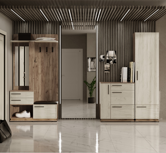 Модена Прихожая, композиция 2, Дуб белый, Венге/Дуб крафт табачный