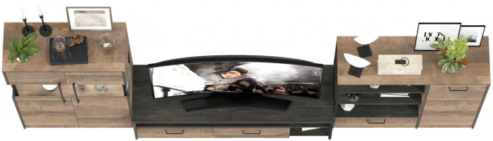 Трувор Гостиная 054, цвет дуб гранж песочный/интра, ШхГхВ 344,6х45,4х135,3 см., универсальная сборка