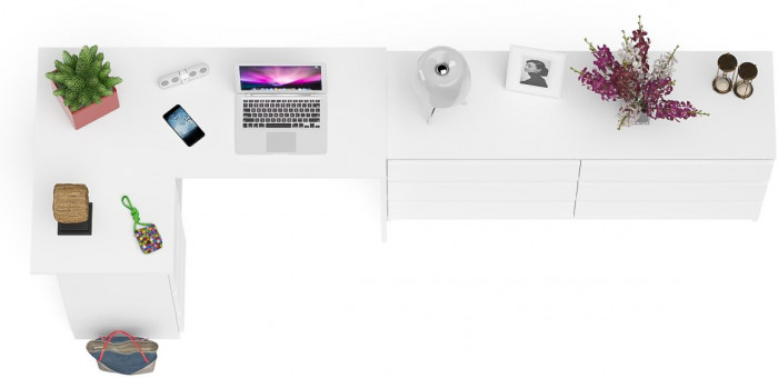 Мори Стол компьютерный МС-16 левый + Комод МК1380.6, цвет белый, ШхГхВ 262,4х84,9х76,6 см., выдвижные ящики слева, НЕ универсальная сборка