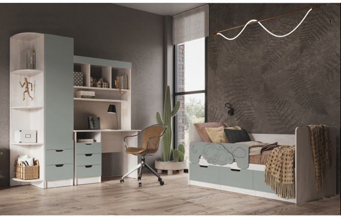 Модульная детская Юниор-4, композиция 1 (Шарли бриз, Крафт белый)