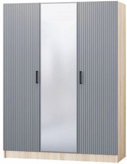 Карина-6 МДФ Шкаф 3 дверный с зеркалом (Графит, Дуб Сонома)