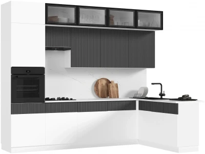 Кухня Оливия NEW 3,0х1,8м Белый снег софт/графит софт