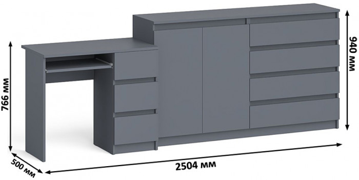 Мори Стол компьютерный МС-6 правый + Комод МК1600.1, цвет графит, ШхГхВ 250,4х50х94 см., выдвижные ящики справа, НЕ универсальная сборка