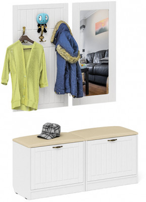 Прихожая П-6 Компоновка № 02, цвет белая шагрень/фасады МДФ белое дерево фрезеровка прованс, ШхГхВ 120х35х200 см.