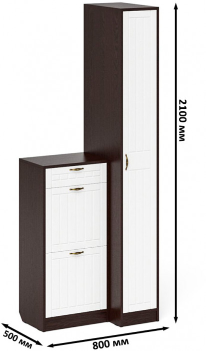 Прихожая П-6 Компоновка № 42, цвет венге/фасады МДФ белое дерево фрезеровка прованс, ШхГхВ 80х50х210 см., универсальная сборка