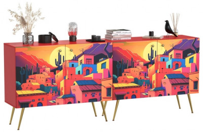 Кармин Комод-тумба 16.230.03 + Кармин Комод-тумба 16.230.03, цвет красный/белый, ШхГхВ 230,6х42,6х93,2 см., фасады с рисунком Бразильские домики