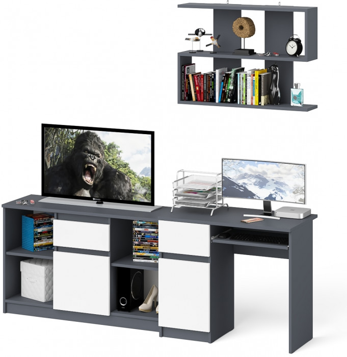 Мори Стол компьютерный МС-1 левый + Тумба МТВ1204.1 + Полка 900, цвет графит/белый, ШхГхВ 210,4х50х209,6 см., НЕ универсальная сборка