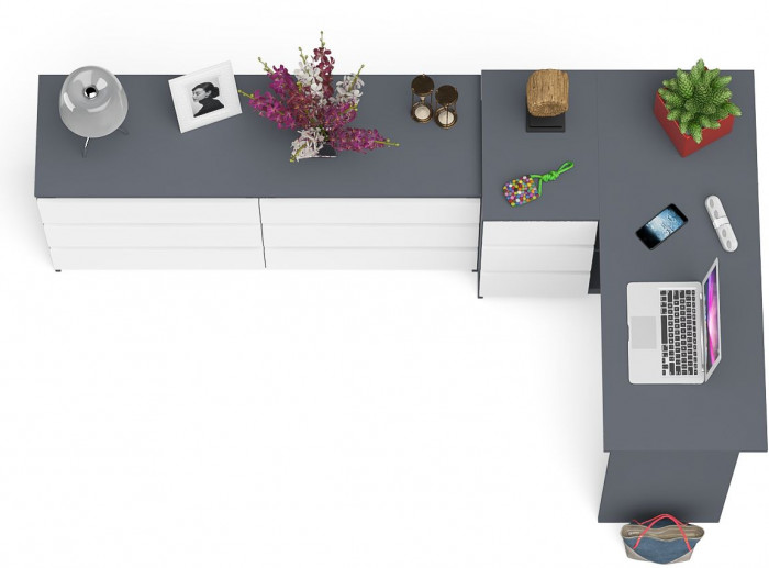 Мори Стол компьютерный МС-16 левый + Комод МК1380.6, цвет графит/белый, ШхГхВ 262,4х84,9х76,6 см., выдвижные ящики слева, НЕ универсальная сборка