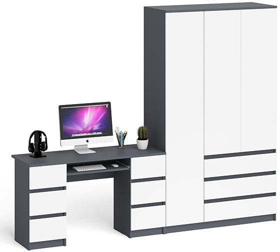 Мори Стол компьютерный МС-2 + Шкаф МШ1200.1, цвет графит/белый, ШхГхВ 255,8х50,4х209,6 см., универсальная сборка