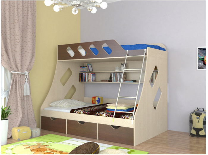 Дельта-20.01 Детская двухъярусная кровать с лестницей (Желтый, Ясень шимо светлый)