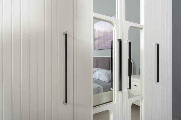 Валенсия Спальня Шкаф для одежды 3-х створчатый с зеркалами, цвет ЛДСП белый шагрень/МДФ белый шагрень, ШхГхВ 126х54,2х225,3 см., универсальная сборка