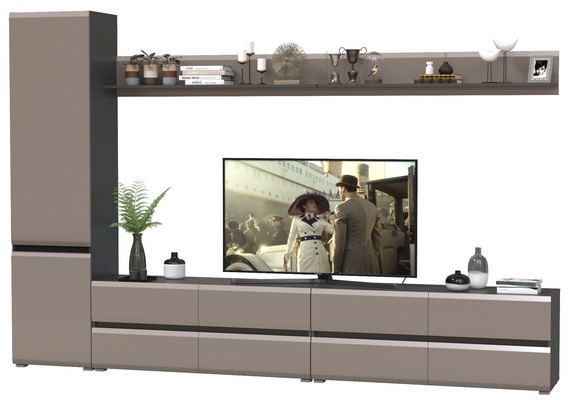 Сидней Комплектация № 100, цвет корпус: антрацит/фасады: МДФ веллюто капучино, ШхГхВ 309,8х41,3х205,2 см., универсальная сборка