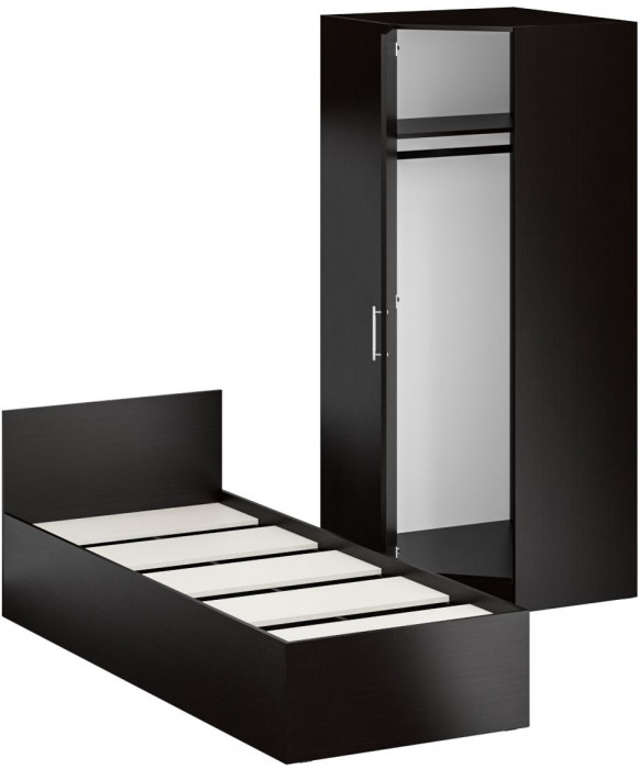 Кровать 0800 + Шкаф угловой Стандарт, цвет венге, ШхГхВ 83,5х203,5х70 + 81,2х81,2х200см., сп.м. 800х2000 мм., без матраса, основание есть