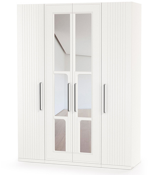 Валенсия Спальня Шкаф для одежды 4-х створчатый, цвет ЛДСП белый шагрень/МДФ белый шагрень, ШхГхВ 168х54,2х225,3 см.