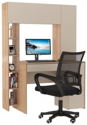 Стол компьютерный Комфорт 12.71 + кресло 103 чёрное, цвет гикори рокфорд натуральный/сатин, ШхГхВ 116,7х60,2х165,4 см., НЕ универсальная сборка