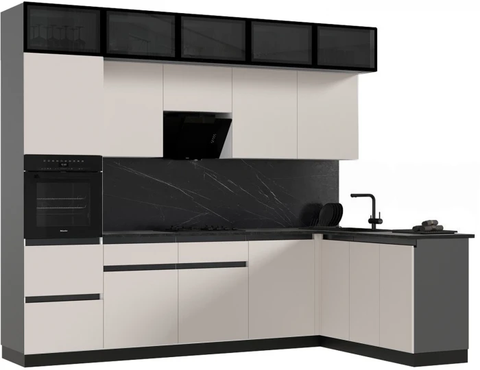 Кухня Техно-6 3,0х1,8м (Кашемир, Графит (Кастилло темный))
