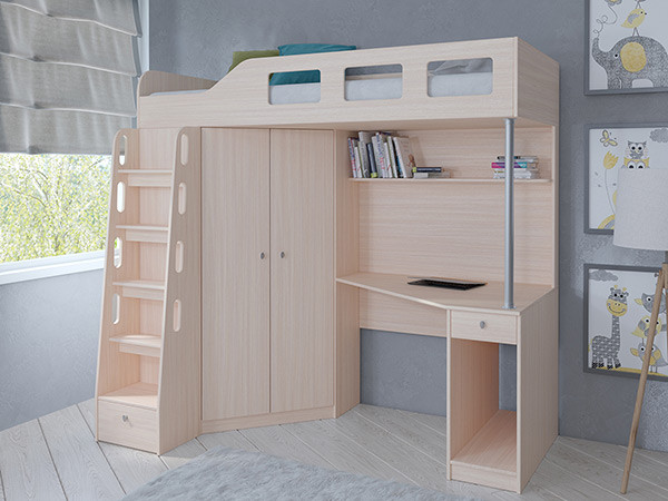 Кровать чердак Астра 7 Дуб молочный/Дуб молочный