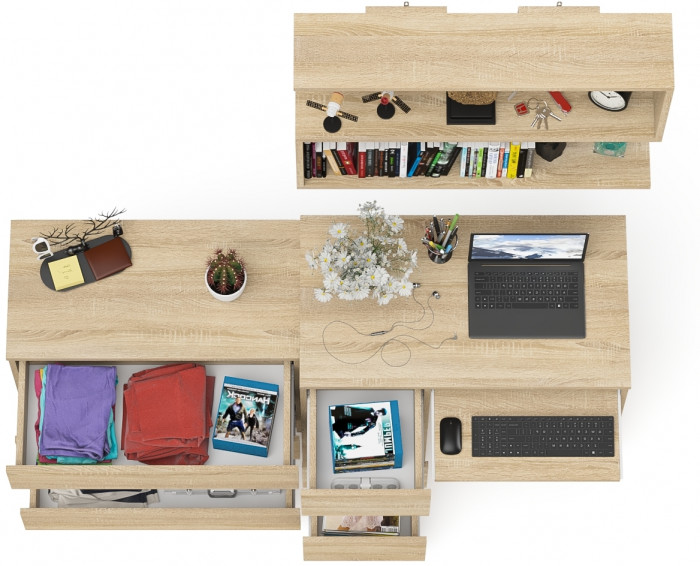 Мори Стол компьютерный МС-6 левый + Комод МК800.1 + Полка 900, цвет дуб сонома, ШхГхВ 170,4х50х209,6 см., НЕ универсальная сборка