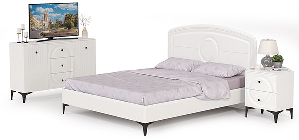 Валенсия Спальня № 03, цвет ЛДСП белый шагрень/МДФ белый шагрень, ортопед есть, сп. м. 1600х2000 мм., б/м