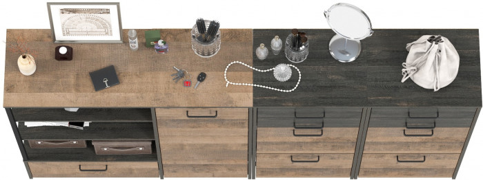 Трувор 13.241.06 Тумба для обуви + 13.307.01 Комод + 13.241.06 Тумба для обуви, цвет дуб гранж песочный/интра, ШхГхВ 209х37х106,9 см., универс. сборка