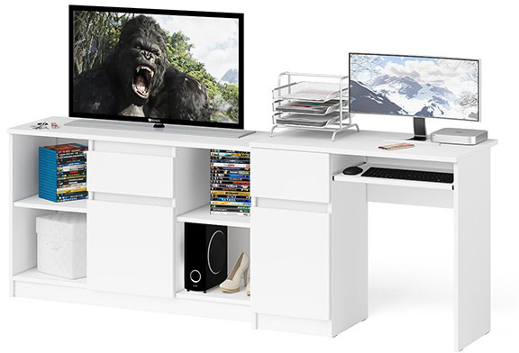 Мори Стол компьютерный МС-1 левый + Тумба МТВ1204.1, цвет белый, ШхГхВ 210,4х50х76,6 см., выдвижной ящик слева, НЕ универсальная сборка