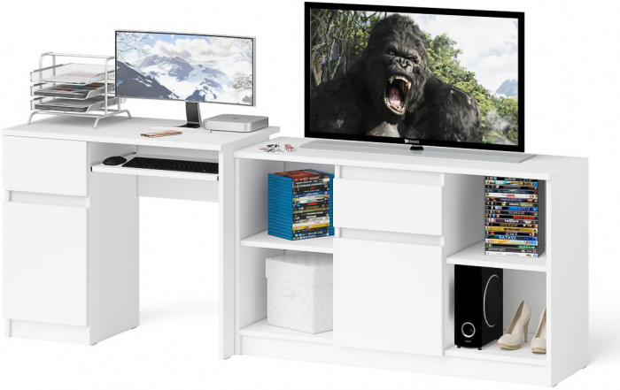 Мори Стол компьютерный МС-1 левый + Тумба МТВ1204.1, цвет белый, ШхГхВ 210,4х50х76,6 см., выдвижной ящик слева, НЕ универсальная сборка