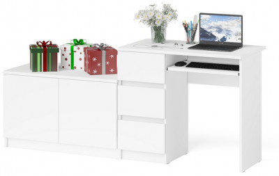 Мори Стол компьютерный МС-6 левый + Тумба МА900.1, цвет белый, ШхГхВ 180,4х50,4х76,6 см., выдвижные ящики слева, НЕ универсальная сборка