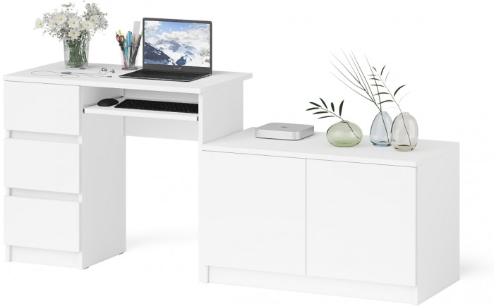 Мори Стол компьютерный МС-6 левый + Тумба МА900.1, цвет белый, ШхГхВ 180,4х50,4х76,6 см., выдвижные ящики слева, НЕ универсальная сборка