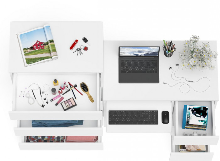 Мори Стол компьютерный МС-6 правый + Комод МК700.5, цвет белый, ШхГхВ 160,4х50х114 см., выдвижные ящики справа, НЕ универсальная сборка