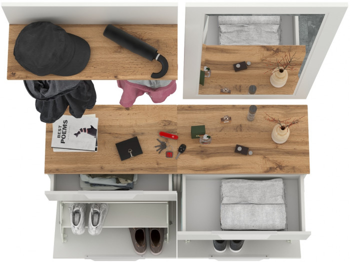 Октава Прихожая 39, цвет белый шагрень/дуб крафт золотой/фасады МДФ белый шагрень, ШхГхВ 129,8х35,4х197 см., универсальная сборка