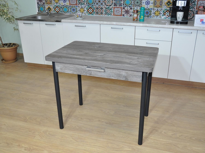 Симпл стол обеденный раскладной с ящиком / Сосна Пасадена/черный