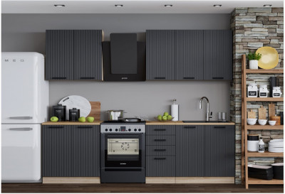 Кухня Вельвет 2000 (Графит софтач, Дуб Сонома)