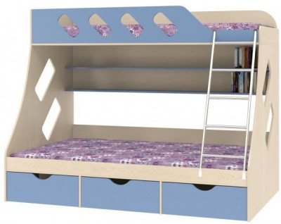 Дельта-20.01 Детская двухъярусная кровать с лестницей (Кремовый, Дуб Сонома)