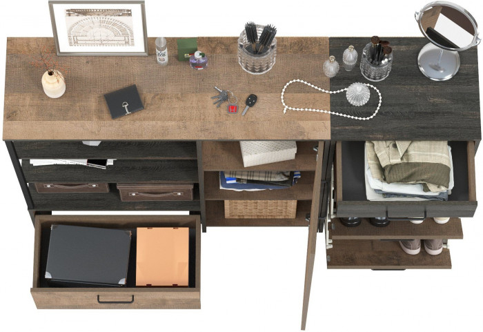 Трувор 13.241.06 Тумба для обуви + 13.307.01 Комод, цвет дуб гранж песочный/интра, ШхГхВ 159х37х106,9 см., универсальная сборка