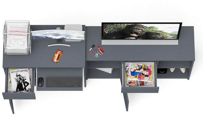 Мори Стол компьютерный МС-1 левый + Тумба МТВ1204.1, цвет графит, ШхГхВ 210,4х50х76,6 см., выдвижной ящик слева, НЕ универсальная сборка