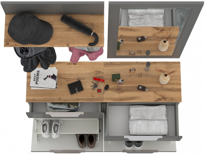 Октава Прихожая 39, цвет серый графит/дуб крафт золотой/фасады МДФ серый графит, ШхГхВ 129,8х35,4х197 см., универсальная сборка