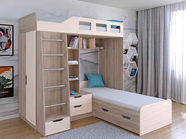 Кровать двухъярусная Астра 4  Сонома/Дуб молочный