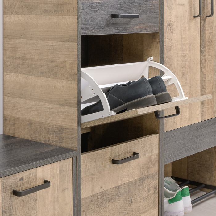 Трувор 13.241.06 Тумба для обуви + 15.30 Зеркало, цвет дуб гранж песочный/интра, ШхГхВ 50х37х195 см.