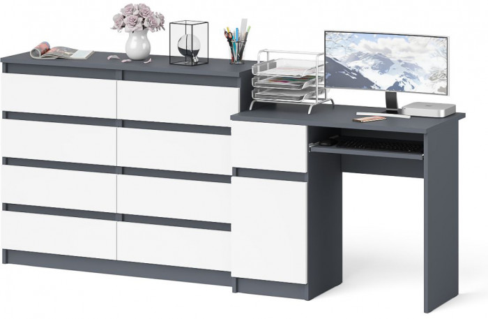 Мори Стол компьютерный МС-1 левый + Комод МК1200.8, цвет графит/белый, ШхГхВ 210,4х50х94 см., выдвижной ящик слева, НЕ универсальная сборка