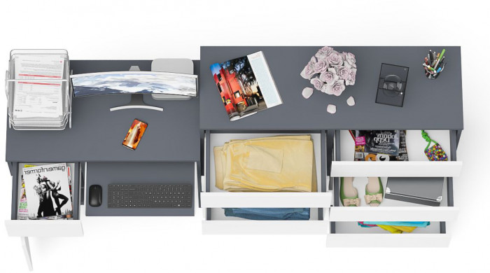 Мори Стол компьютерный МС-1 левый + Комод МК1200.8, цвет графит/белый, ШхГхВ 210,4х50х94 см., выдвижной ящик слева, НЕ универсальная сборка