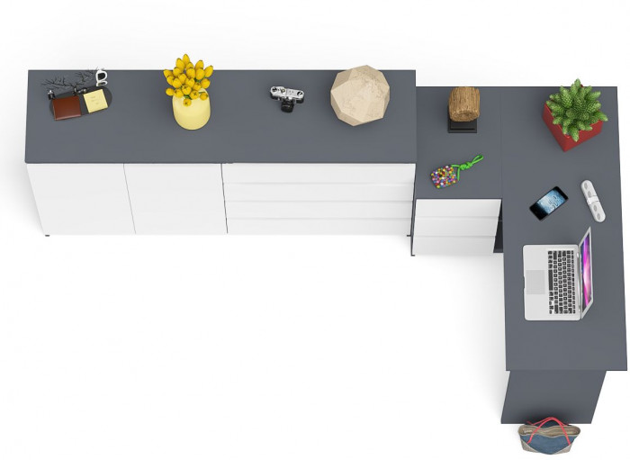 Мори Стол компьютерный МС-16 левый + Комод МК1600.1, цвет графит/белый, ШхГхВ 284,8х84,9х94 см., выдвижные ящики слева, НЕ универсальная сборка