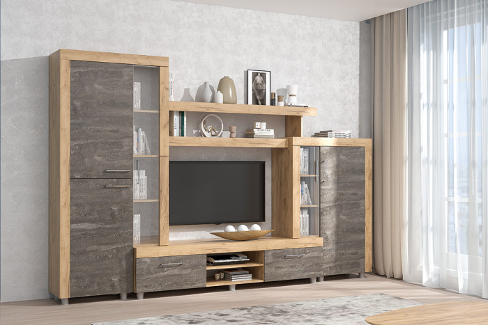 Гостиная Аллегро-1, Дуб крафт золотой/Камень темный