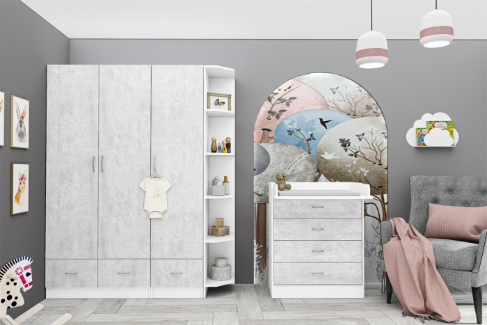 Детская комната Бриз ЛДСП, набор 6, Белый/Цемент светлый