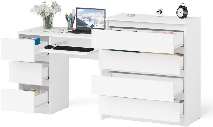 Мори Стол компьютерный МС-6 левый + Комод МК800.4, цвет белый, ШхГхВ 170,4х50х94 см., выдвижные ящики слева, НЕ универсальная сборка