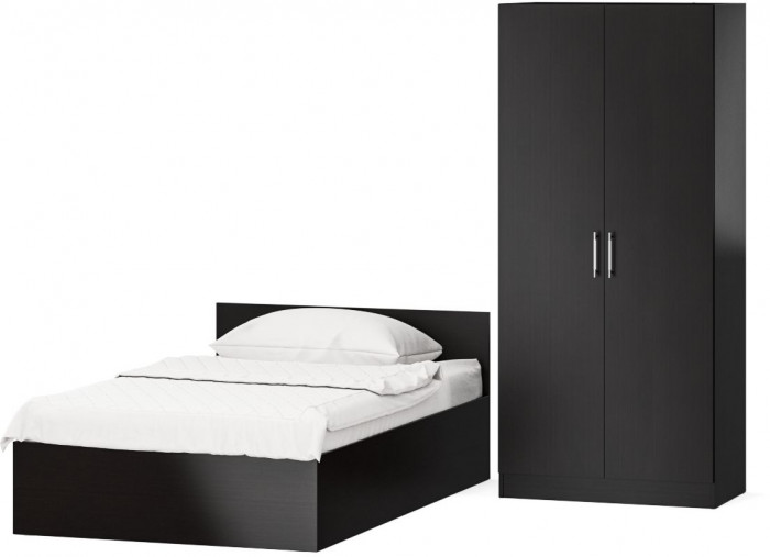 Кровать 1200 + Шкаф 2-х створчатый Стандарт, цвет венге, ШхГхВ 123,5х203,5х70 + 90х52х200 см., сп.м. 1200х2000 мм., без матраса, основание есть