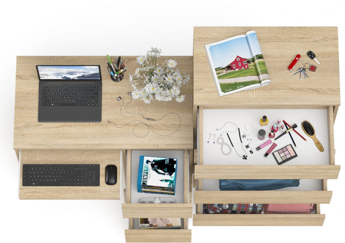 Мори Стол компьютерный МС-6 правый + Комод МК700.5, цвет дуб сонома, ШхГхВ 160,4х50х114 см., выдвижные ящики справа, НЕ универсальная сборка