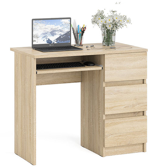 Мори Стол компьютерный МС-6 правый, цвет дуб сонома, ШхГхВ 90х50х76,6 см., выдвижные ящики справа, НЕ универсальная сборка