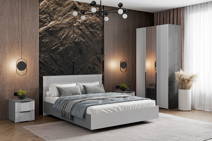 Кровать с основанием Альмерия КР-160, Серый графит, Бархат серый