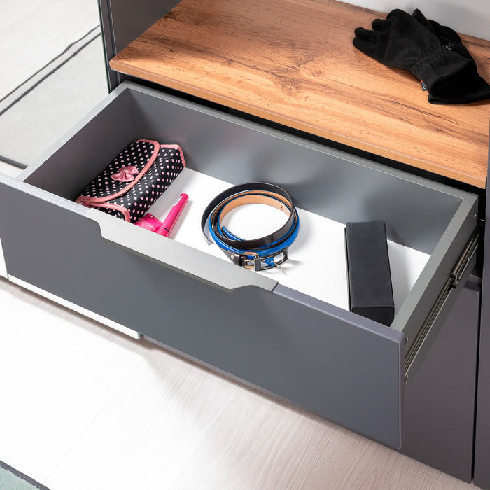 Октава Прихожая 09, цвет серый графит/дуб крафт золотой/фасады МДФ серый графит, ШхГхВ 129,3х35,4х197,6 см., универсальная сборка